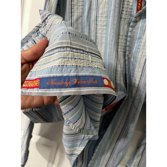 Robert Graham Mens Long Sleeve Flip Cuff Button Front Blue Shirt Sz Med - Picture 6 of 11